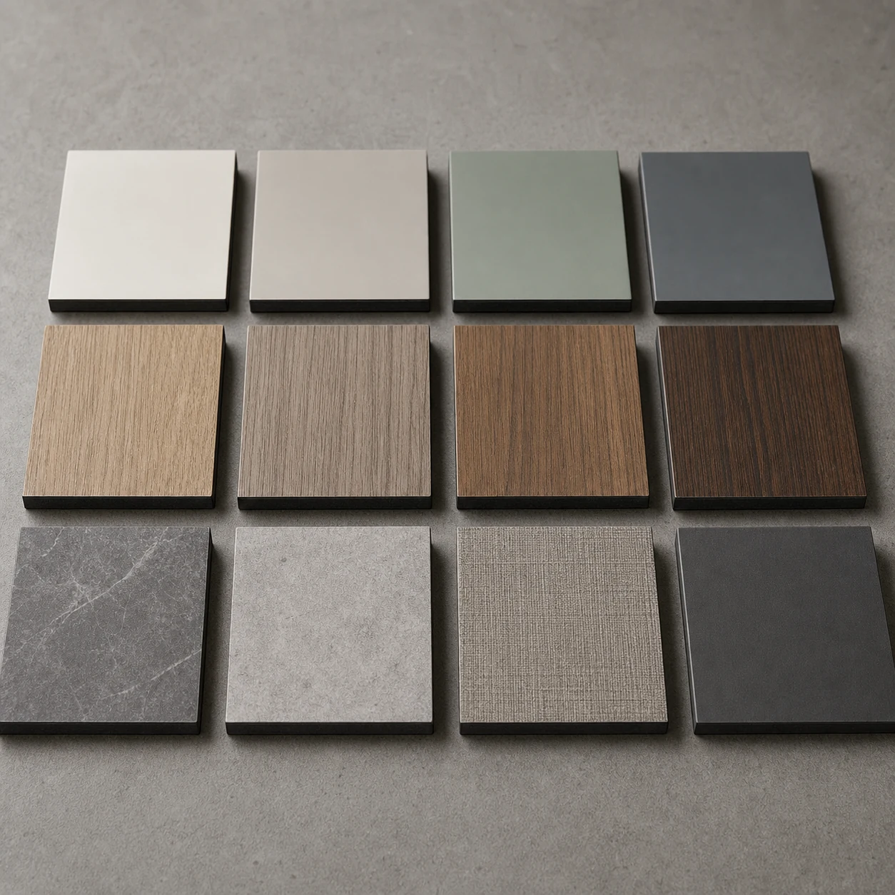 Commercial laminate finish samples for color and surface selection