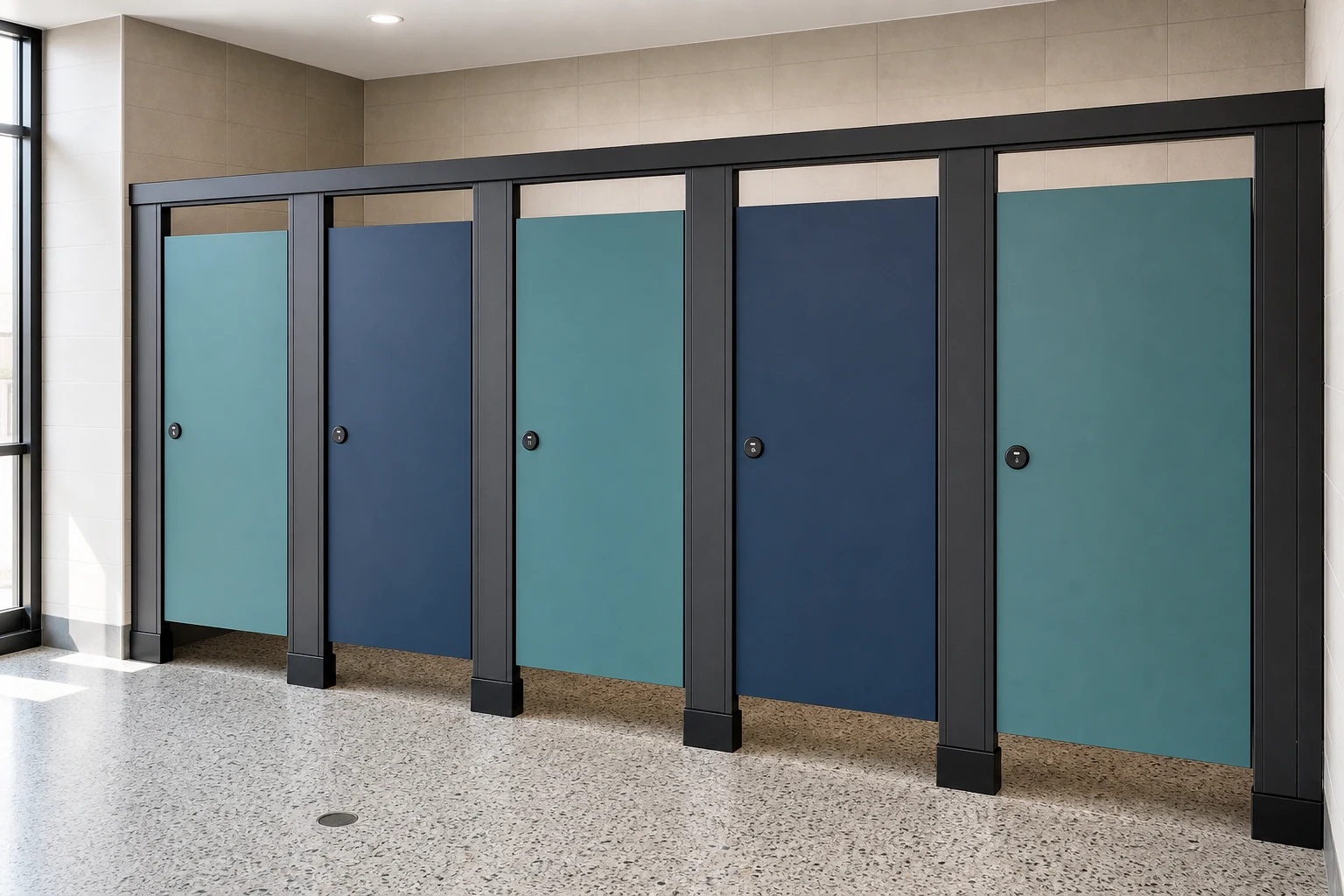 Compact Laminate Toilet Partitions shown in a commercial project context