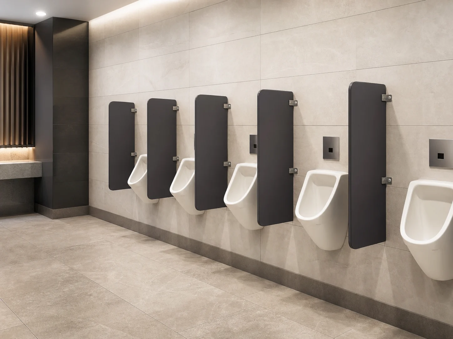 Urinal Partitions shown in a commercial project context